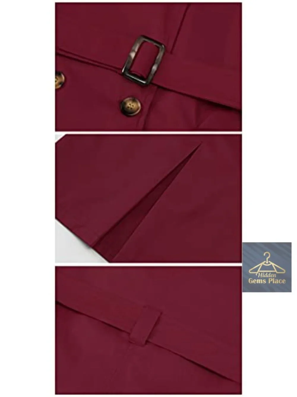 Women's Double Breasted Trench Coat Mid-Length Belted Overcoat with Detachable